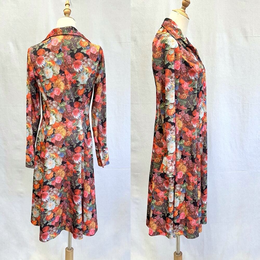Vintage 70s Garden Colorful Floral Button Down Midi Shirt Dress Size 14 - Picture 12 of 16